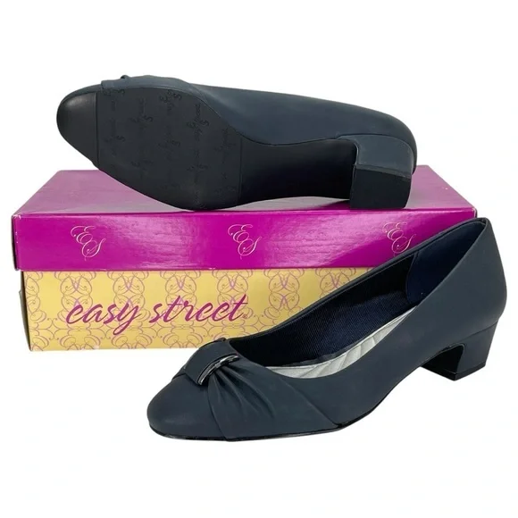 Easy Street Eloise Navy Faux Leather Womens Pumps Size 6W - Picture 1 of 11